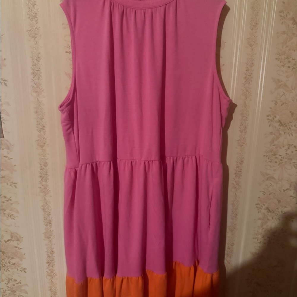 Women’s Pink and Orange Tiered Swing Dress